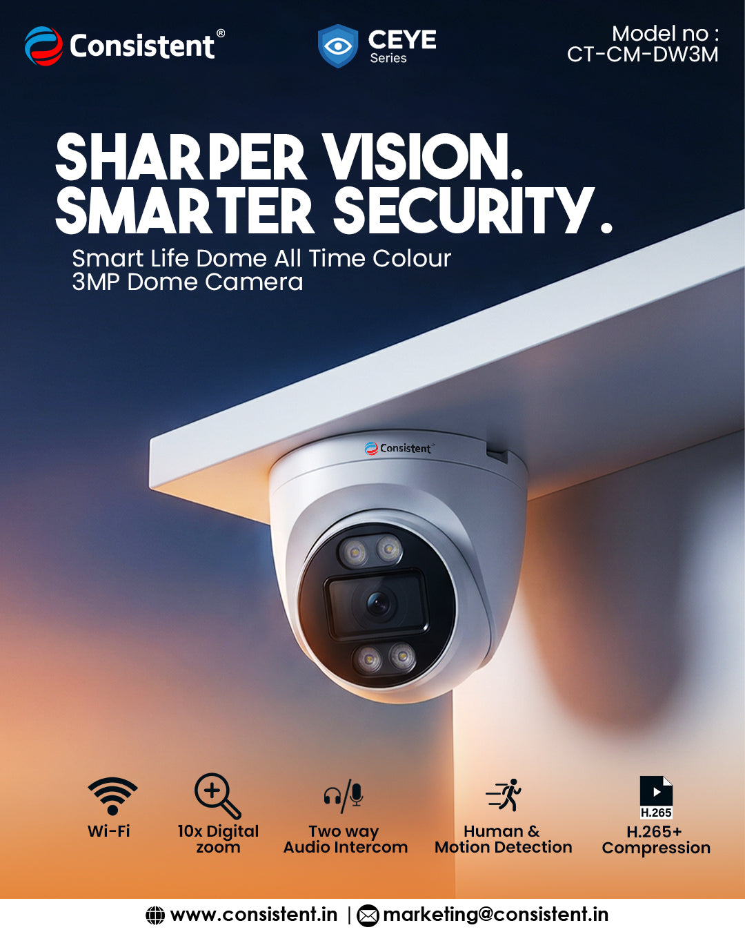 Consistent 3MP Smart Wi-Fi Dome CCTV Camera CEYE Series || CT-CM-DW3M
