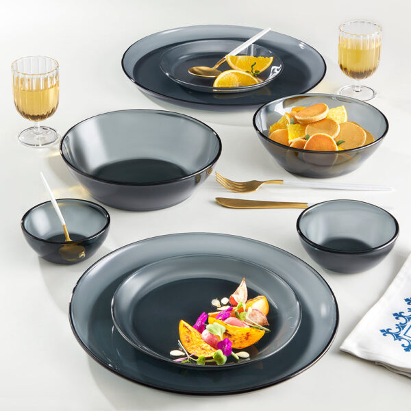 Borosil Aura Glass Dinner Set, Grey, 27 pc