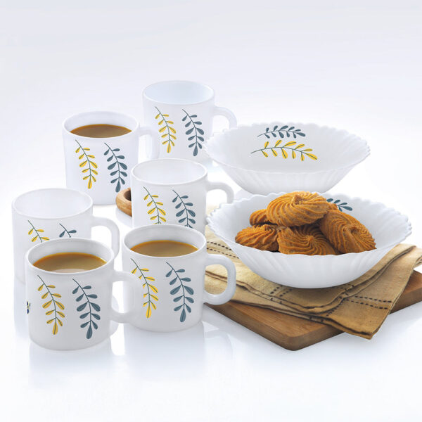 Larah Opalware Niva Snack Set With Mugs White