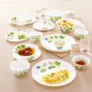 Larah Green Leaves 35 pc Dinner Set w Vision Glass