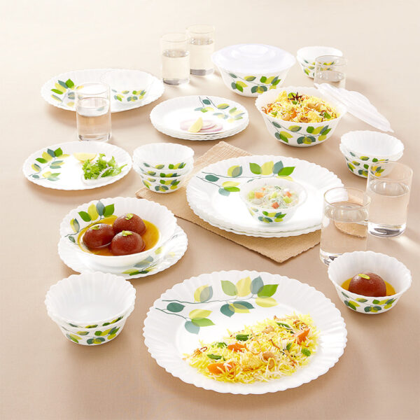 Larah Green Leaves 35 pc Dinner Set w Vision Glass