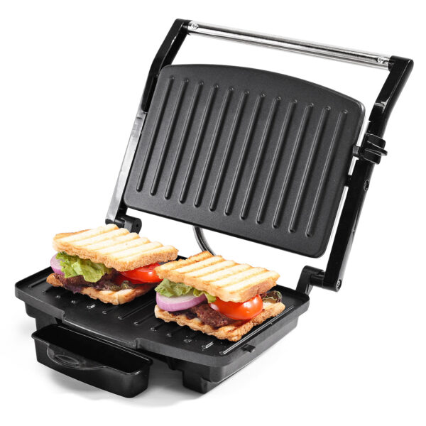 Essenza Contact Grill | 400W | For Thick Sandwiches, Burgers, Patties | Dual-side Heating | Non-stick Grill Plates | Oil Collector Tray | LED Indicator | Compact Design | 1-Year Warranty
