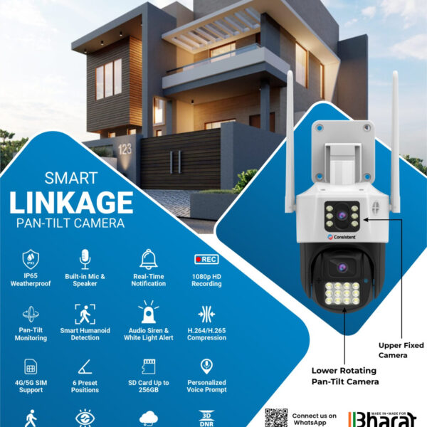 Consistent 2+2MP Linkage 4G Pan Tilt CCTV Camera, Outdoor Indoor Security Camera, Water Proof, 2 Way Talk, Motion Detect, Supports SD Card Up to 256 GB, Color Night Vision (Protect Linkage)