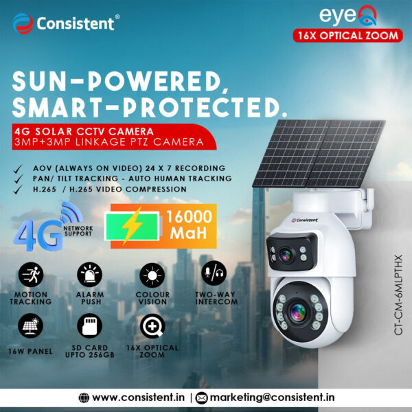 Consistent 4G Solar CCTV PTZ Camera with 16X Optical Zoom (CT-CM-6MLPTHX)