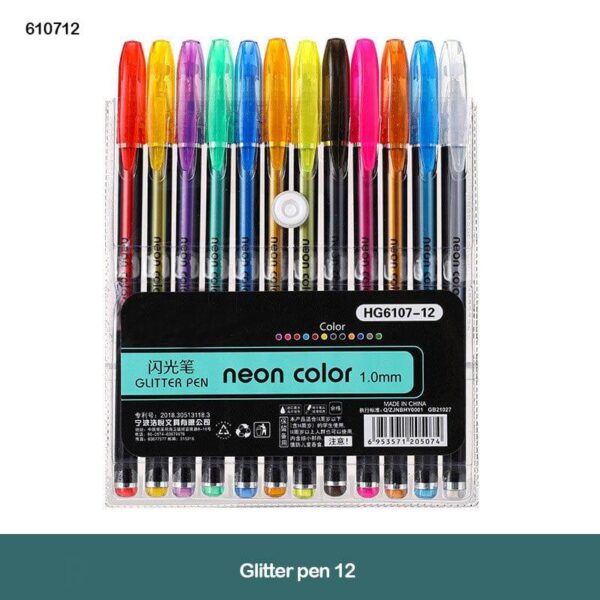 Glitter Neon Colour Pen l Pack of 12 glitter pens l
