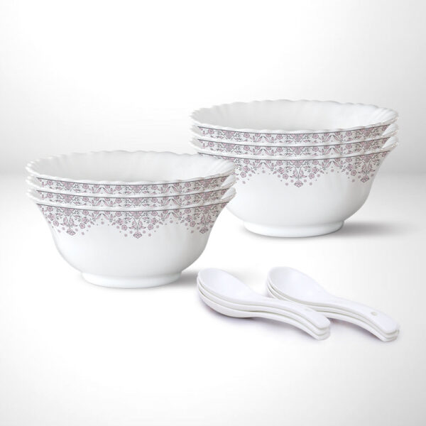 Larah Lark Soup Bowl w Spoon, 12 pc Set